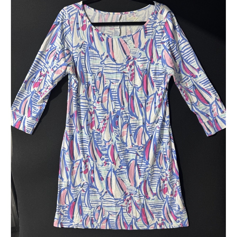 Lilly Pulitzer Marlowe Dress Size Large RN # 88189 Sail Boats Hot Pink & Blue